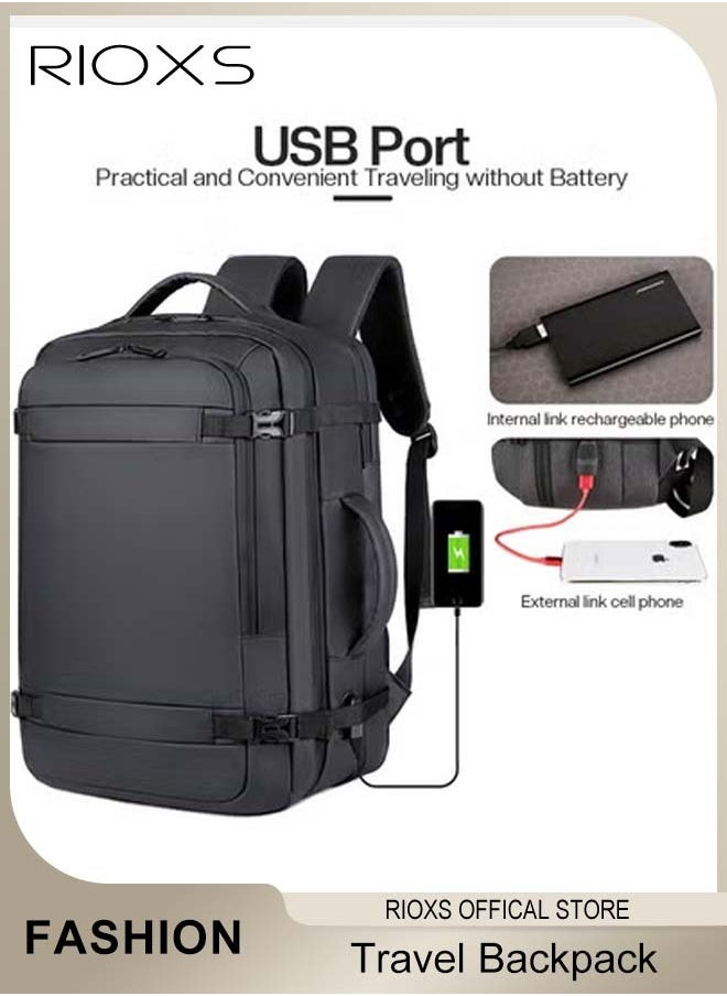 RIOXS Unisex Travel Backpack, Large Carry On Backpack, Waterproof Hiking Backpack, Outdoor Sports Rucksack, Anti Theft Laptop Bag, Water Resistant Bookbag For 14 Inch Laptop With USB Charging Port, Casual Daypack With Shoes Compartment  - Image 4