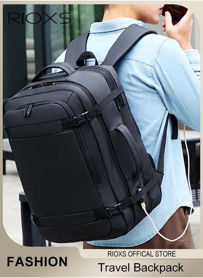 RIOXS Unisex Travel Backpack, Large Carry On Backpack, Waterproof Hiking Backpack, Outdoor Sports Rucksack, Anti Theft Laptop Bag, Water Resistant Bookbag For 14 Inch Laptop With USB Charging Port, Casual Daypack With Shoes Compartment  - Image 2