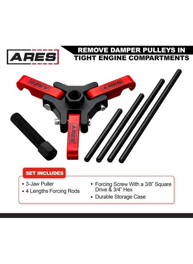 ARES 71002 - Harmonic Balancer Puller Set - Remove Damper Pulleys in Tight Engine Compartments Without Removing The Radiator - Storage Case Included - Image 2