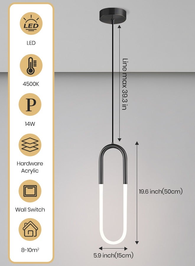YATAI LIGHTING مصباح معلق LED حديث، مصباح بيضاوي أسود مع LED دافئ أبيض 4500K، 14W ارتفاع قابل للتعديل، معدات وأكريليك، مثالي لطاولة الطعام بجانب السرير وجزيرة المطبخ - Image 2