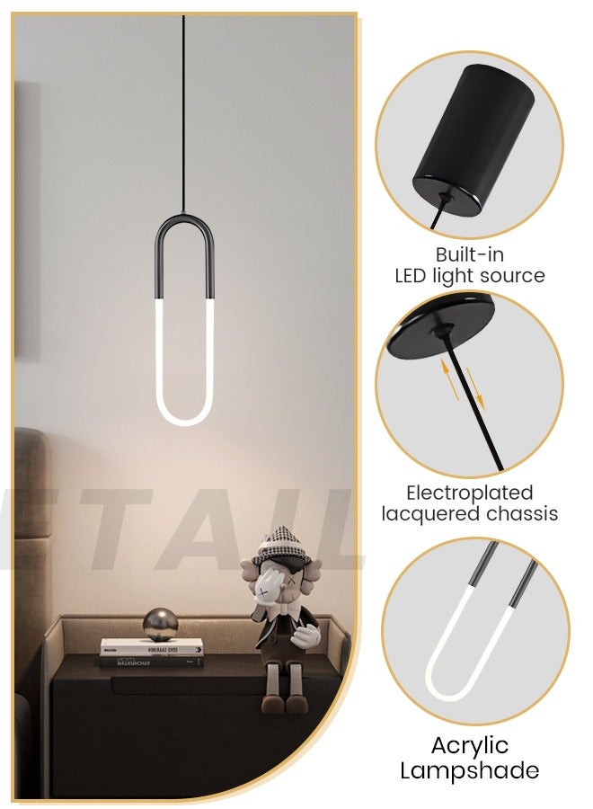 YATAI LIGHTING مصباح معلق LED حديث، مصباح بيضاوي أسود مع LED دافئ أبيض 4500K، 14W ارتفاع قابل للتعديل، معدات وأكريليك، مثالي لطاولة الطعام بجانب السرير وجزيرة المطبخ - Image 3