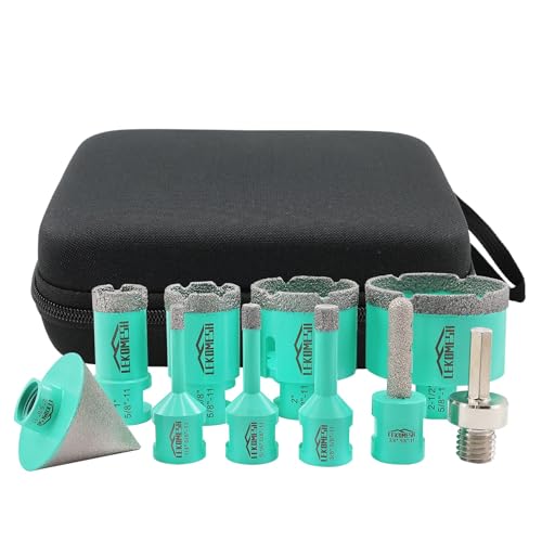 LEKOMESH Diamond Hole Saw Kit - 10PCS Tile Core Drill Bits Set for Porcelain Ceramic Granite Marble, Includes 6-65mm Bits, Finger Bit, Chamfer Bit & Adapter, 5/8"-11 Thread - Image 1