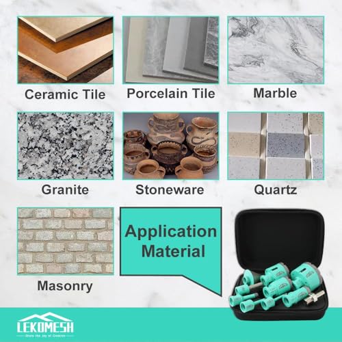 LEKOMESH Diamond Hole Saw Kit - 10PCS Tile Core Drill Bits Set for Porcelain Ceramic Granite Marble, Includes 6-65mm Bits, Finger Bit, Chamfer Bit & Adapter, 5/8"-11 Thread - Image 3