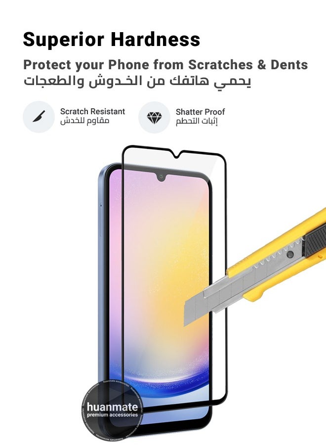 Samsung Galaxy A25 Screen Protector – Premium Edge to Edge Tempered Glass, High Transparency, Delicate Touch, Anti-Explosion, Smooth Arc Edges, Easy Installation