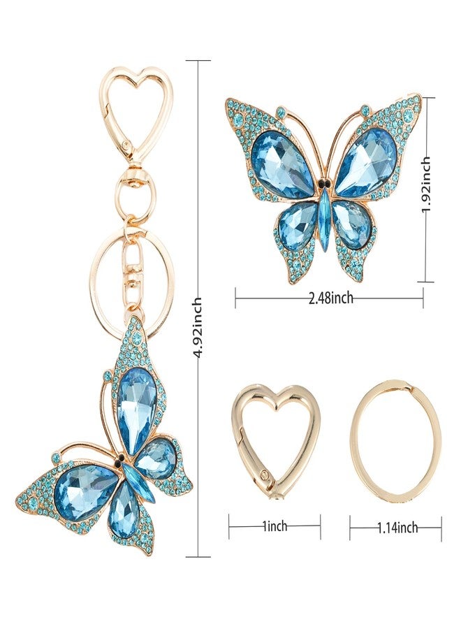 Weixiltc Charm Keychain for Women, Cute Heart Key Chain with Diamond Butterfly Pendant, Lovely Bag & Purse Keyring Accessory (Blue) - Image 5