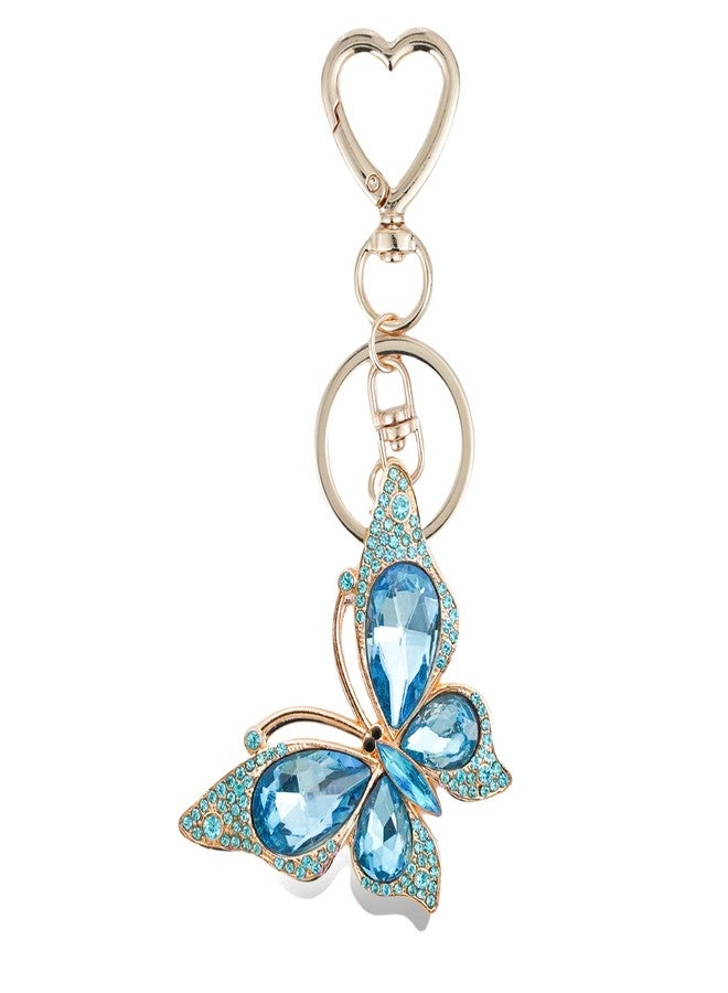 Weixiltc Charm Keychain for Women, Cute Heart Key Chain with Diamond Butterfly Pendant, Lovely Bag & Purse Keyring Accessory (Blue) - Image 1