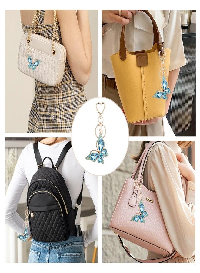 Weixiltc Charm Keychain for Women, Cute Heart Key Chain with Diamond Butterfly Pendant, Lovely Bag & Purse Keyring Accessory (Blue) - Image 4