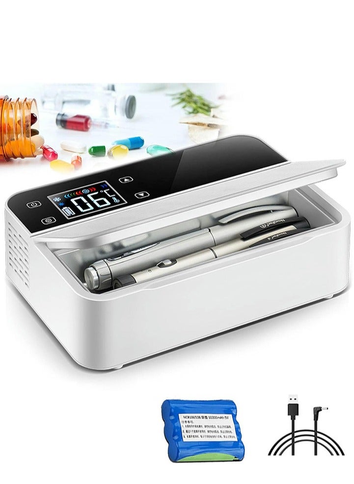 والالا صندوق تبريد الأنسولين، ثلاجة محمولة لحفظ الأدوية، درجة حرارة من 0 إلى 8 درجات مئوية، مناسبة للسفر والسيارة، قابلة للاستخدام لمدة 8 ساعات، حافظة تبريد الأنسولين، بنك طاقة/سيارة/منزل/بطارية، 1 بطاريات، لون أبيض. - Image 1