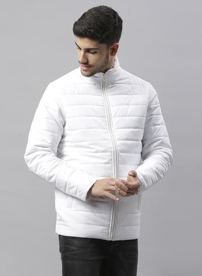 Dennis Lingo White Regular Fit Men's Solid Polyester Jacket with Spread Collar and Full Sleeves  - Image 1