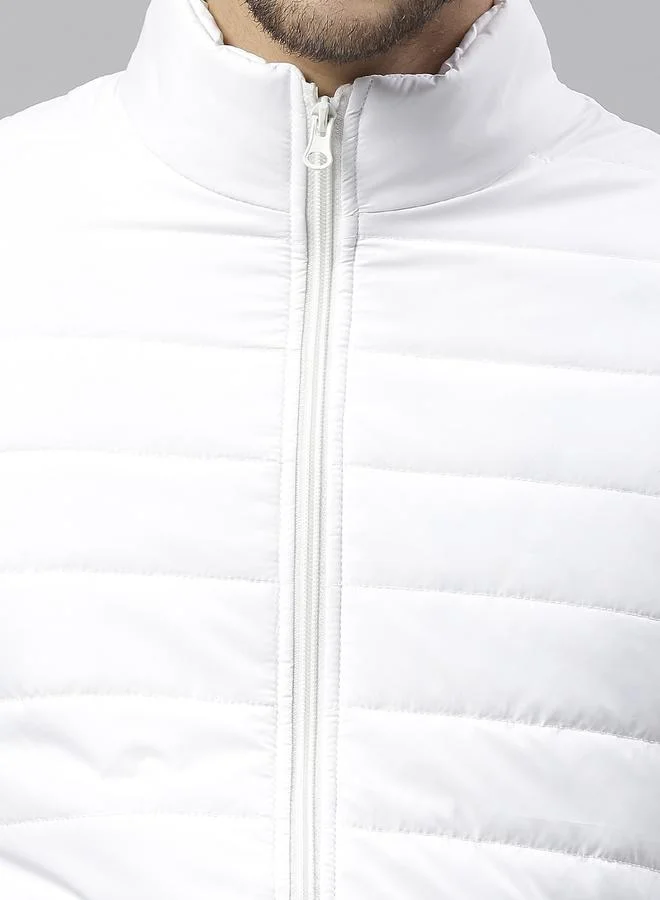 Dennis Lingo White Regular Fit Men's Solid Polyester Jacket with Spread Collar and Full Sleeves