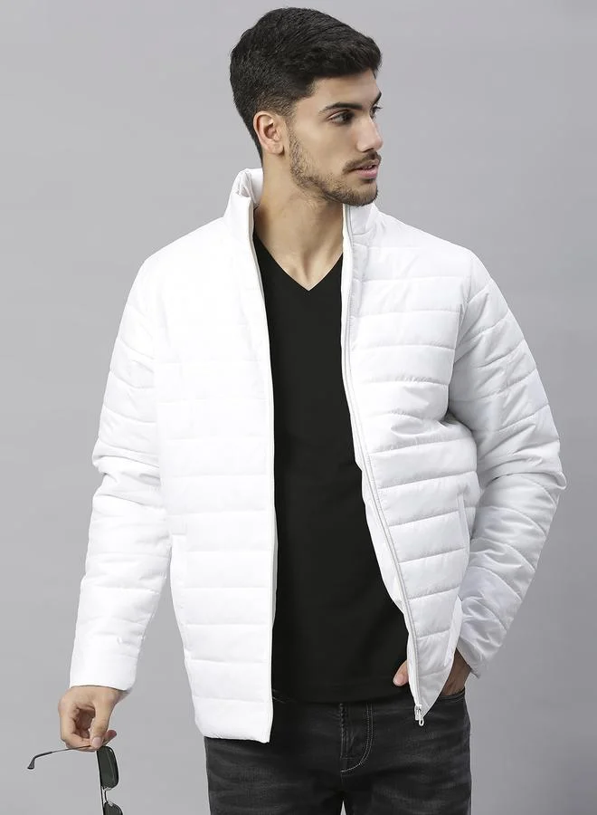 Dennis Lingo White Regular Fit Men's Solid Polyester Jacket with Spread Collar and Full Sleeves