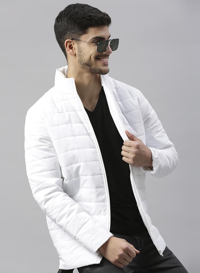 Dennis Lingo White Regular Fit Men's Solid Polyester Jacket with Spread Collar and Full Sleeves  - Image 2