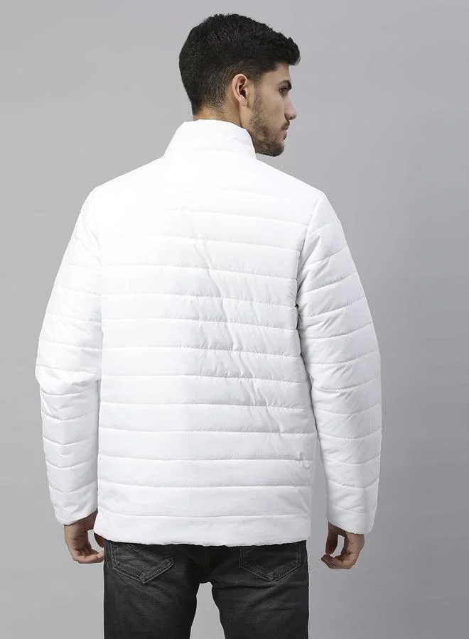 Dennis Lingo White Regular Fit Men's Solid Polyester Jacket with Spread Collar and Full Sleeves