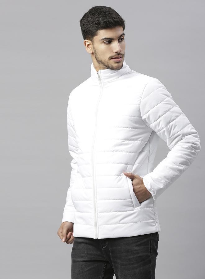 Dennis Lingo White Regular Fit Men's Solid Polyester Jacket with Spread Collar and Full Sleeves  - Image 3