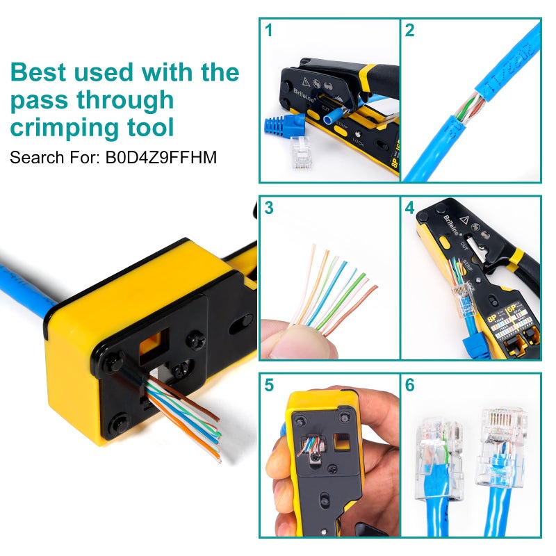 Brileine 50-Pack Cat 6 Shielded Pass Through RJ45 Connectors + 50Pack RJ45 Strain Relief Boots, 8P8C Modular Ethernet STP Network Cable Plug End for Cat6 Cat5e - Image 5