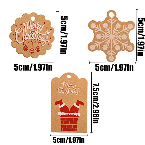 VEYLIN 100Pcs Christmas Kraft Paper Gift Tags with Ribbon, Xmas Holiday Present Wrap Card for Christmas Party Favor - Image 2