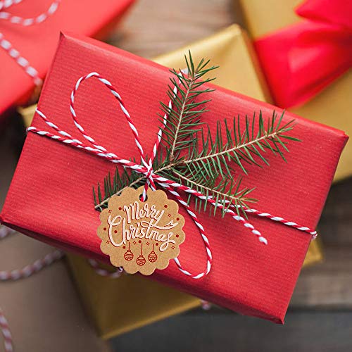 VEYLIN 100Pcs Christmas Kraft Paper Gift Tags with Ribbon, Xmas Holiday Present Wrap Card for Christmas Party Favor - Image 4