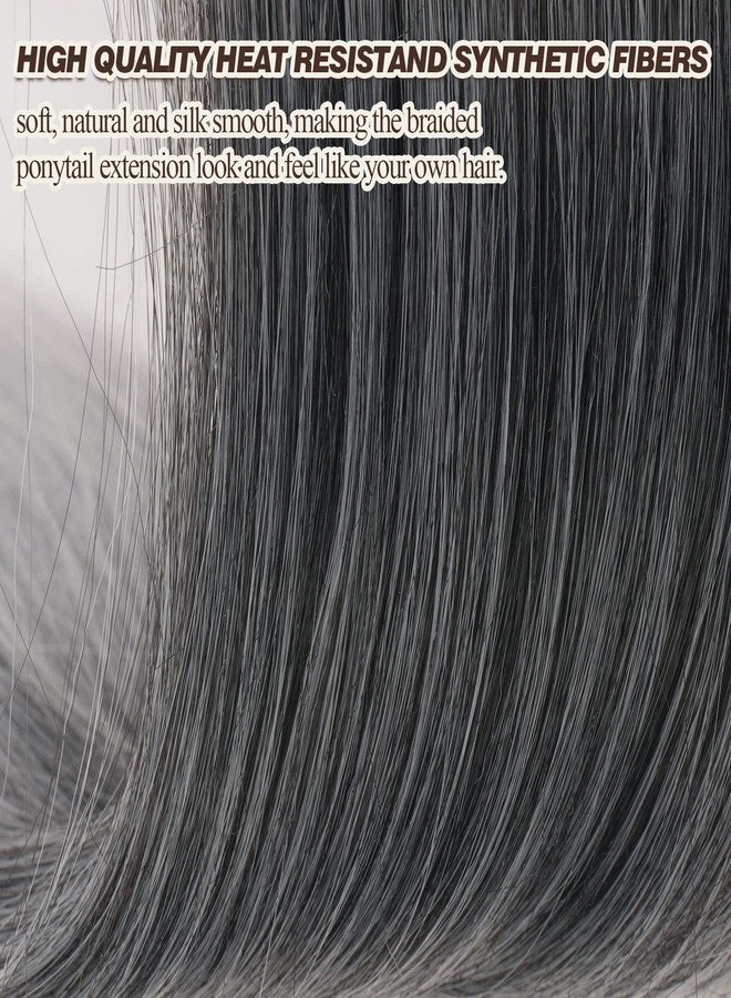 بارسدار وصلة شعر بارسدار، ذيل حصان مضفر بطول 30 بوصة مع ربطة شعر - وصلات شعر ذيل حصان مضفر رمادي متدرج ناعم ومستقيم - قطع شعر ذيل حصان صناعية للنساء - أسود متدرج رمادي - Image 3