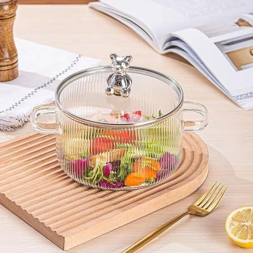 MIVANA 1600 ML Glass Casserole Deep Round - Oven and Microwave Safe Serving Bowl with Glass Lid (1-pc, 1600ML- Handle with Lining) - Image 1