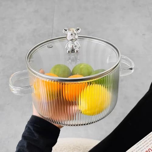 MIVANA 1600 ML Glass Casserole Deep Round - Oven and Microwave Safe Serving Bowl with Glass Lid (1-pc, 1600ML- Handle with Lining) - Image 4