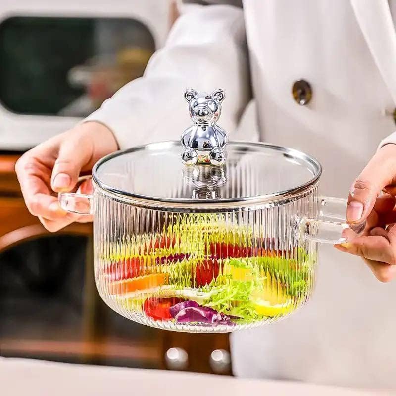 MIVANA 1600 ML Glass Casserole Deep Round - Oven and Microwave Safe Serving Bowl with Glass Lid (1-pc, 1600ML- Handle with Lining) - Image 3