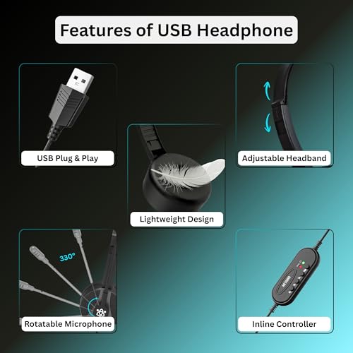 Metaind Wired USB Headphone with Noise Cancelling Mic | HD Sound & Comfort for Zoom, Teams & Call Centers | USB Headset for PC & Laptop | Model: Meta_MT50 (Black) - Image 2