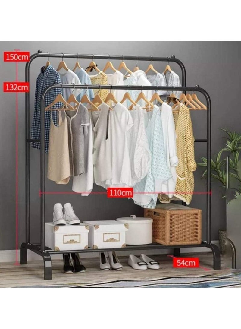 general Clothes Rack with Double Rods 110cm, Metal Garment Rack Coat Rack Shoes Rack, Clothes Rail Stand, Multipurpose Clothes Hanger Organizer - Image 5