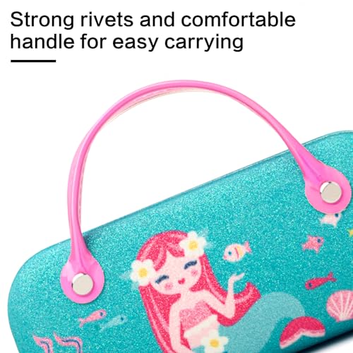 Face Shadow Kids Girls Glasses Case Eyeglass Case Various Pattern Hard Shell with Handle - Little Mermaid - Image 3