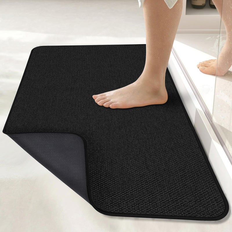 Bosap Bath Mat,Ultra Thin Bathroom Rugs,Rubber Bath Mats for Bathroom,No Slip Bath Rugs,Quick Dry,Machine Washable,Low Pile,Absorbent,Shower Outside,Sink,Home Decor Accessories.Black,1'5"x2'3"(17x27inch) - Image 1