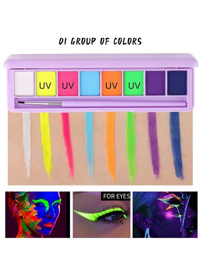 8 Colors Water Activated Eyeliner Palettehighly Pigmented Bright Vibrant Fluorescent Rainbow Colorful Face And Body Paint Makeupmatte And Uv Glow Graphic Eyelinerwith Eyeliner Brush 01