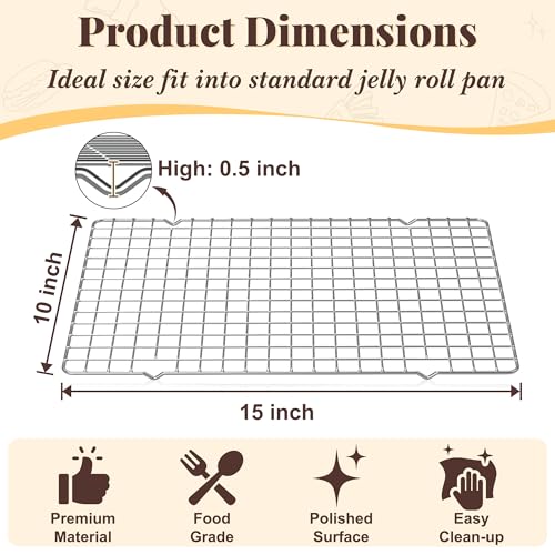 LIEMAND Cooling Racks for Cooking and Baking - 2 PCS 10" x 15" Grid Wire Baking Rack for Oven Cooking, Baking, Grilling, Roasting - Dishwasher Safe Bacon Rack - Fits Jelly Roll Cookie Sheet Pan - Image 2