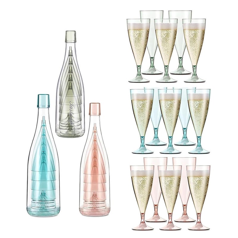 HMV MALL Plastic Portable Set of 5 PCs Travel Glass Champagne Glass Beer Wine Drink Juice Glass Champagne Flutes and Wine Glasses with Storage Bottle Multicolor - Image 1