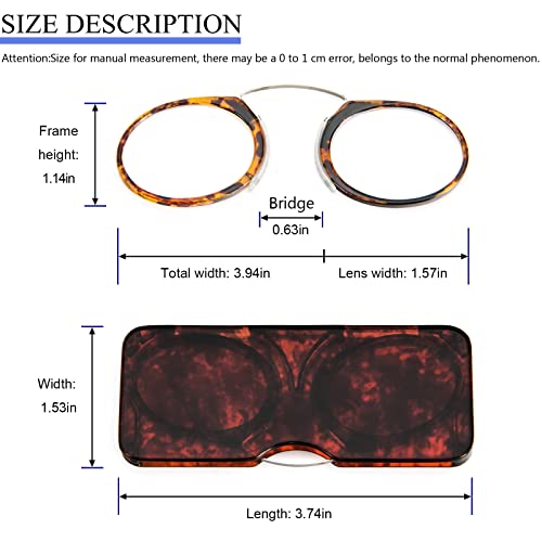 REAVEE 2 Pack Pinch Nose Clip on Reading Glasses Armless for Men Women, No Temple Slim Compact Readers Ultra Thin with Mini Portable Case, Black and Tortoise +1.0 - Image 2