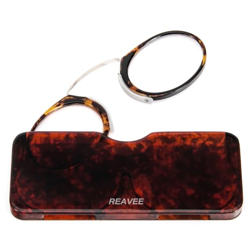 REAVEE 2 Pack Pinch Nose Clip on Reading Glasses Armless for Men Women, No Temple Slim Compact Readers Ultra Thin with Mini Portable Case, Black and Tortoise +1.0 - Image 5