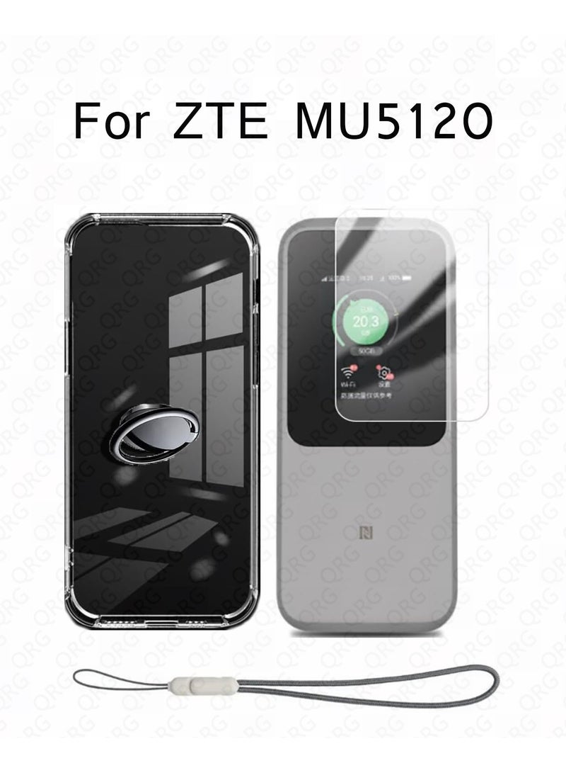 4 in 1 Screen Protector Tempered Film and Soft Flexible TPU Protective Case Cover & Rpoe+Ring for ZTE MU5120 Portable WiFi6 WiFi 5G Router (Clear) - Image 1
