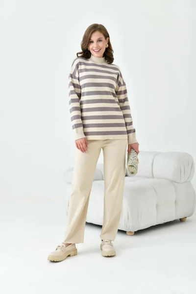 Garmi Women's Striped Two Piece Suit Beige