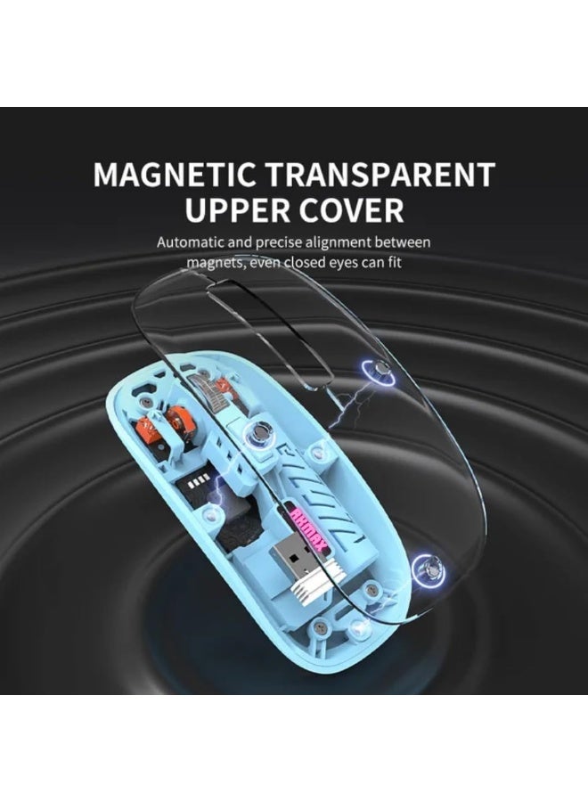 ماوس الشفاف، بلوتوث 5.2 و2.4 جيجاهرتز، قابل لإعادة الشحن من النوع C، ماوس لاسلكي RGB، ماوس ألعاب بصري لاسلكي، بطارية كبيرة 400 مللي أمبير/ساعة، ماوس لاسلكي قابل لإعادة الشحن - Image 2