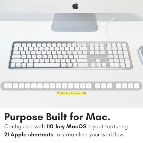 MACALLY لوحة مفاتيح ماكالي السلكية لجهاز ماك مع منافذ USB للفأرة - لوحة مفاتيح متوافقة مع آبل لجهاز ماك بوك برو/إير، آي ماك - إطار من الألمنيوم - Image 4