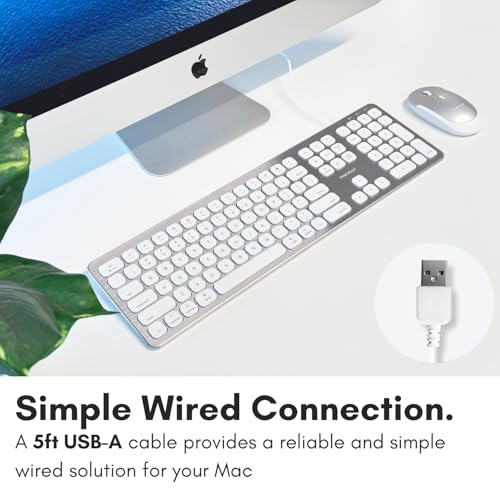 MACALLY لوحة مفاتيح ماكالي السلكية لجهاز ماك مع منافذ USB للفأرة - لوحة مفاتيح متوافقة مع آبل لجهاز ماك بوك برو/إير، آي ماك - إطار من الألمنيوم - Image 3