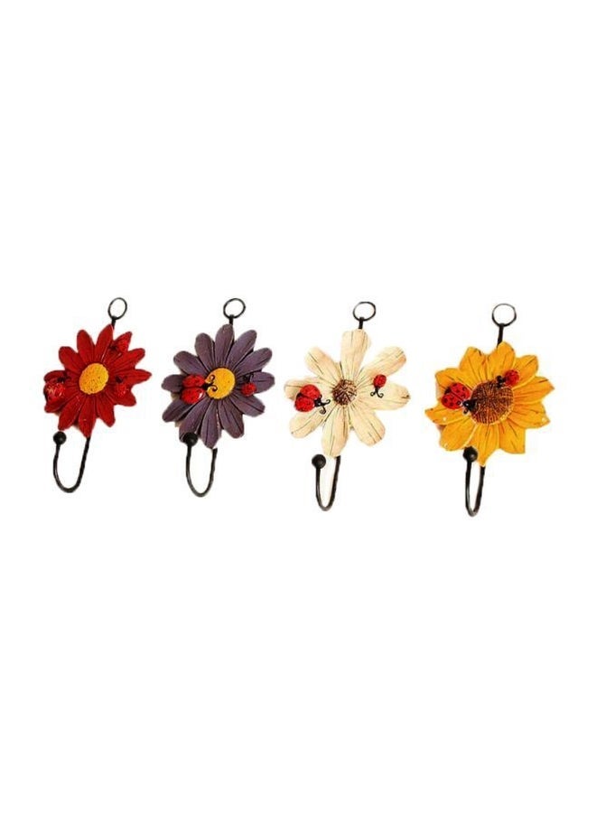 NIBEMINENT 4-Piece Qiangtie Flower Pattern Wall Hooks Red/Beige/Yellow 6inch  - Image 1