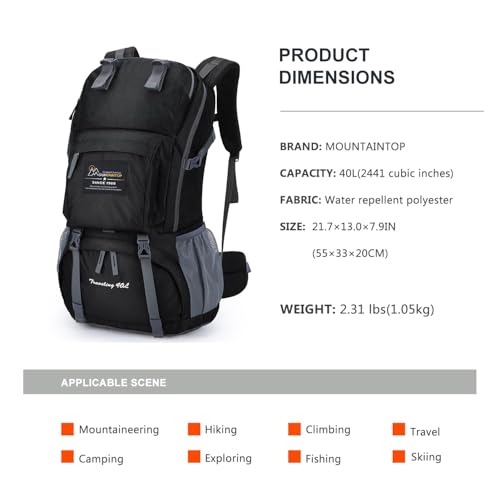 MOUNTAINTOP 40L Hiking Backpack Lightweight Travel Backpack for Men&Women Outdoor Camping Backpacking - Image 2