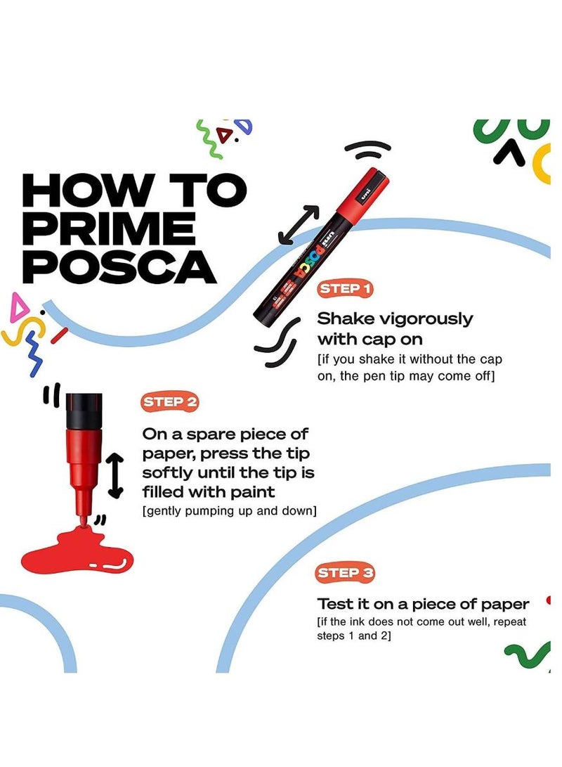 POSCA 24 Colors Paint Marker Set, PC-3M 0.9-1.3mm for Rock Painting, Fabric, Glass, Metal, and Graffiti - Image 4