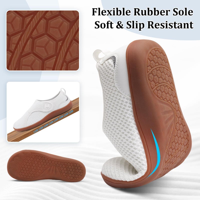 Scurtain Wide Toe Box Barefoot Walking Shoes White Mesh Nurse Shoe for Women Comfortable Maternity Pregnancy Bunion Neuropathy Edema Flats Shoes Size 11.5 - Image 4