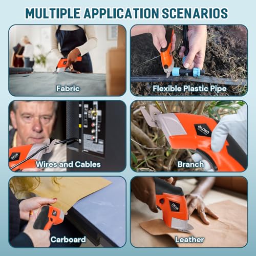 VLOXO Cordless Electric Scissors, Cardboard Cutter Electric Fabric Scissors Box Cutter with Blades Rechargeable Powerful Fabric Cutter for Crafts Leather Carboard Carpet Plastic Felt with Case Orange - Image 2