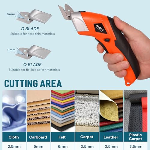 VLOXO Cordless Electric Scissors, Cardboard Cutter Electric Fabric Scissors Box Cutter with Blades Rechargeable Powerful Fabric Cutter for Crafts Leather Carboard Carpet Plastic Felt with Case Orange - Image 5