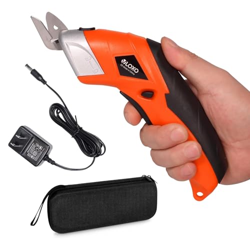 VLOXO Cordless Electric Scissors, Cardboard Cutter Electric Fabric Scissors Box Cutter with Blades Rechargeable Powerful Fabric Cutter for Crafts Leather Carboard Carpet Plastic Felt with Case Orange - Image 1