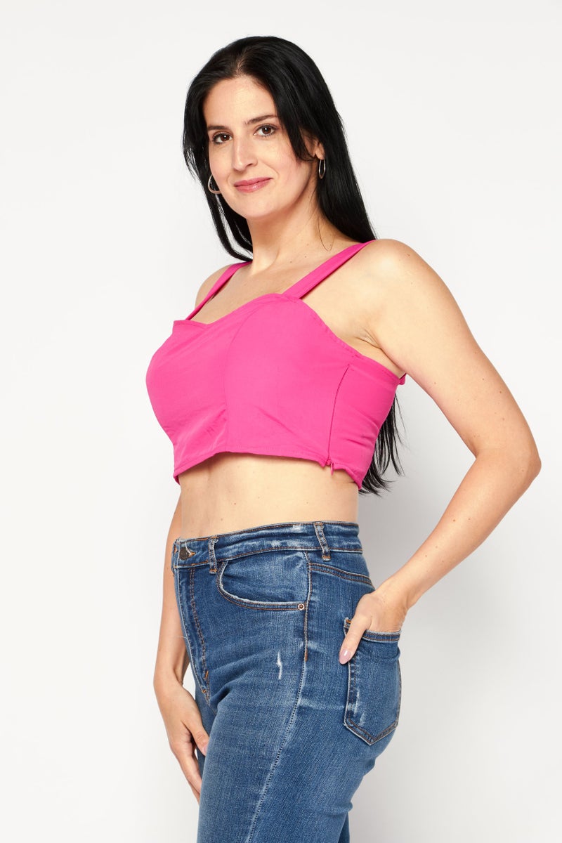 INC Women Square Neck Sleeveless Plain Crop Top, Pink - Image 3