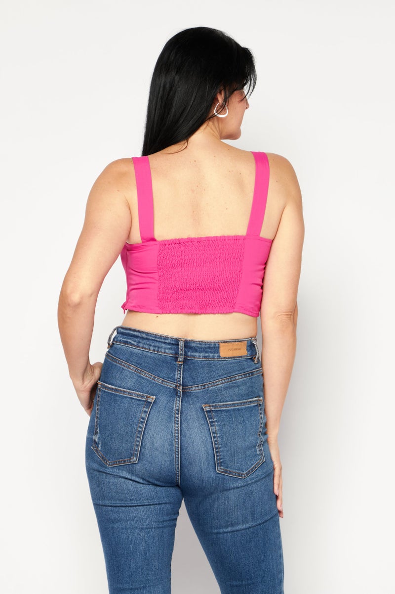 INC Women Square Neck Sleeveless Plain Crop Top, Pink - Image 4