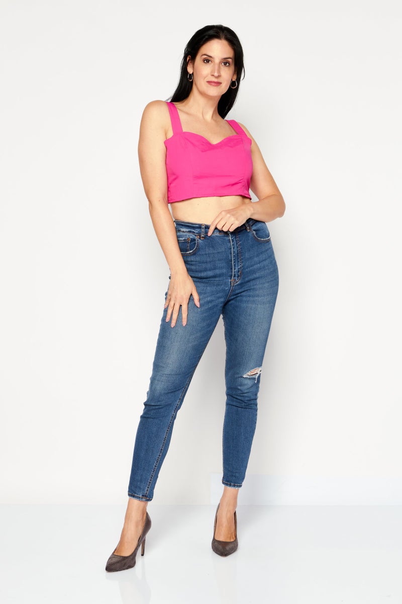INC Women Square Neck Sleeveless Plain Crop Top, Pink - Image 2