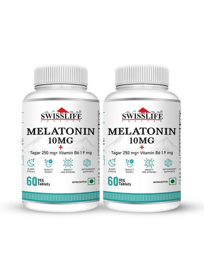 SWISSLIFE FOREVER Melatonin 10mg+ Tablet (60 Tablets-Pack of 2) | Tablet with Tagar and Vitamin B6 Help in Nerve Health and Sleeping Disorder for Men & Women - Image 1